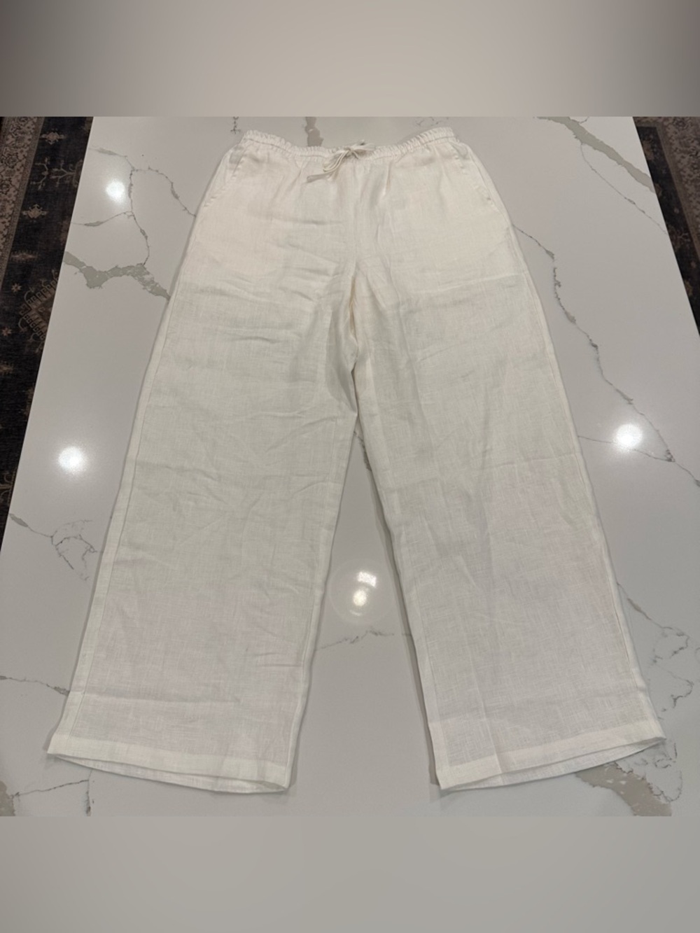 Lintico White Linen Drawstring Pull On Pants Women’s L Wide Leg Coastal Beach